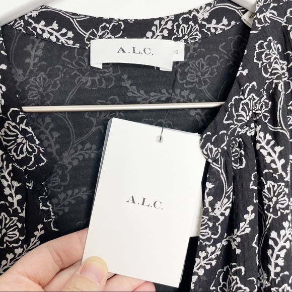 ALC Kate Dress Black White Floral Printed Long Sleeve Midi NWT 6 - Picture 4 of 11